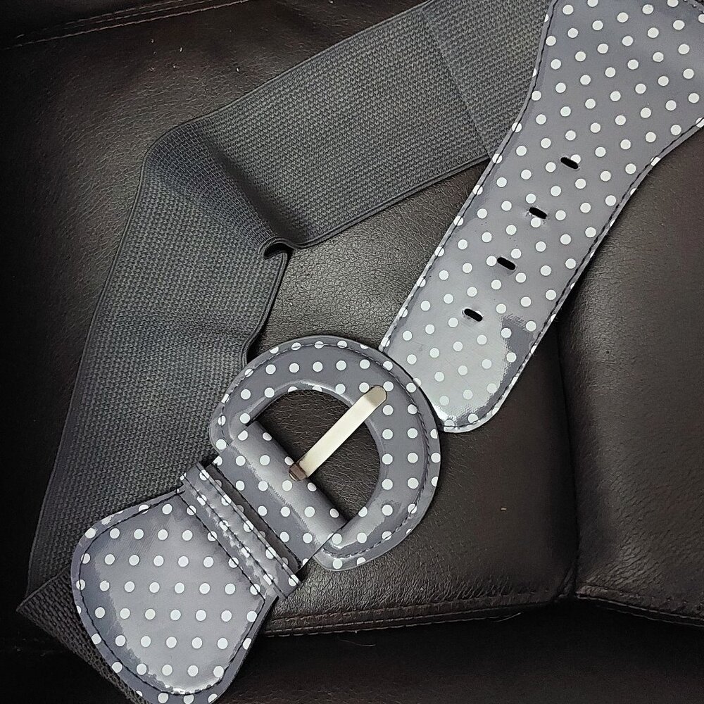 Gray Retro Polka Dot Elastic Plus Belt with PVC Buckle, Like New!!!
